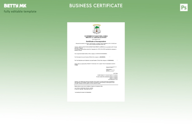 модерен стил Екваторијална Гвинеја сертификат за регистрација Шаблон за Word и P